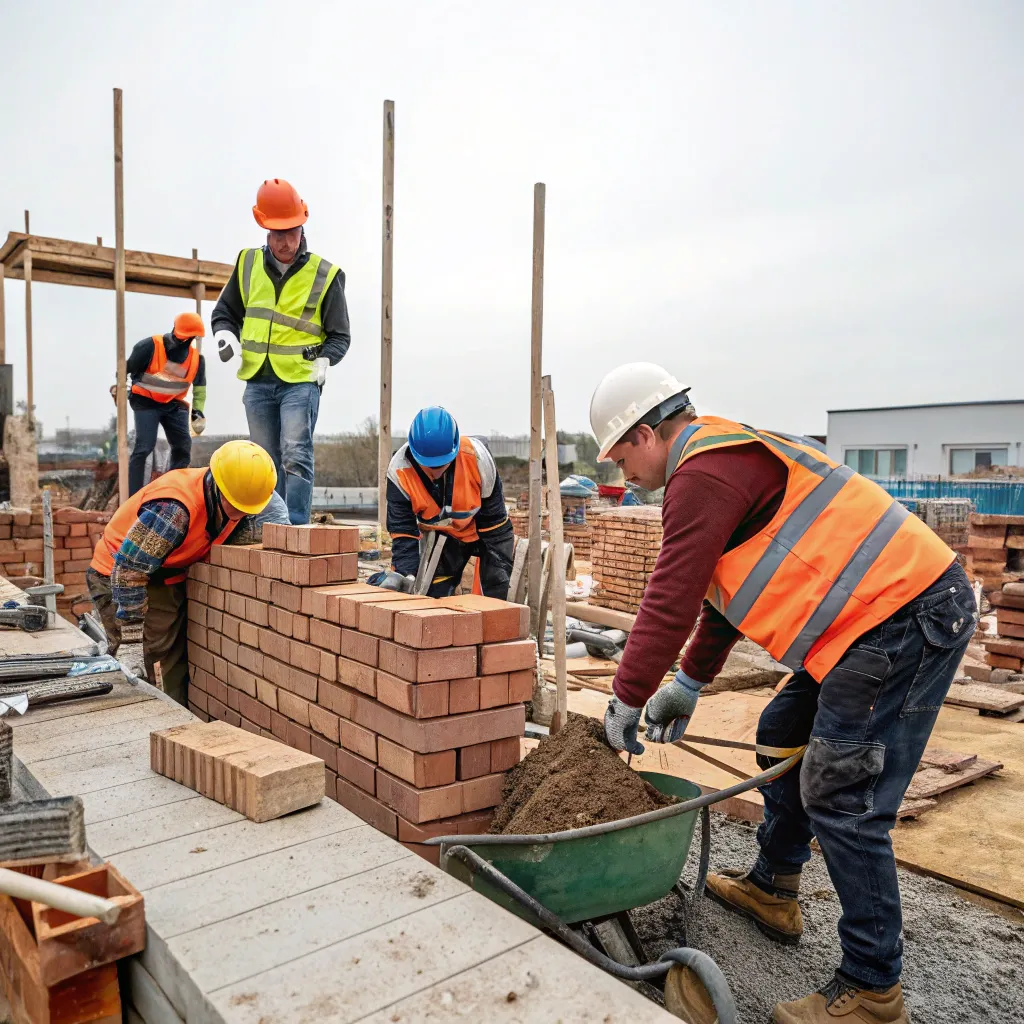 Construction team working together